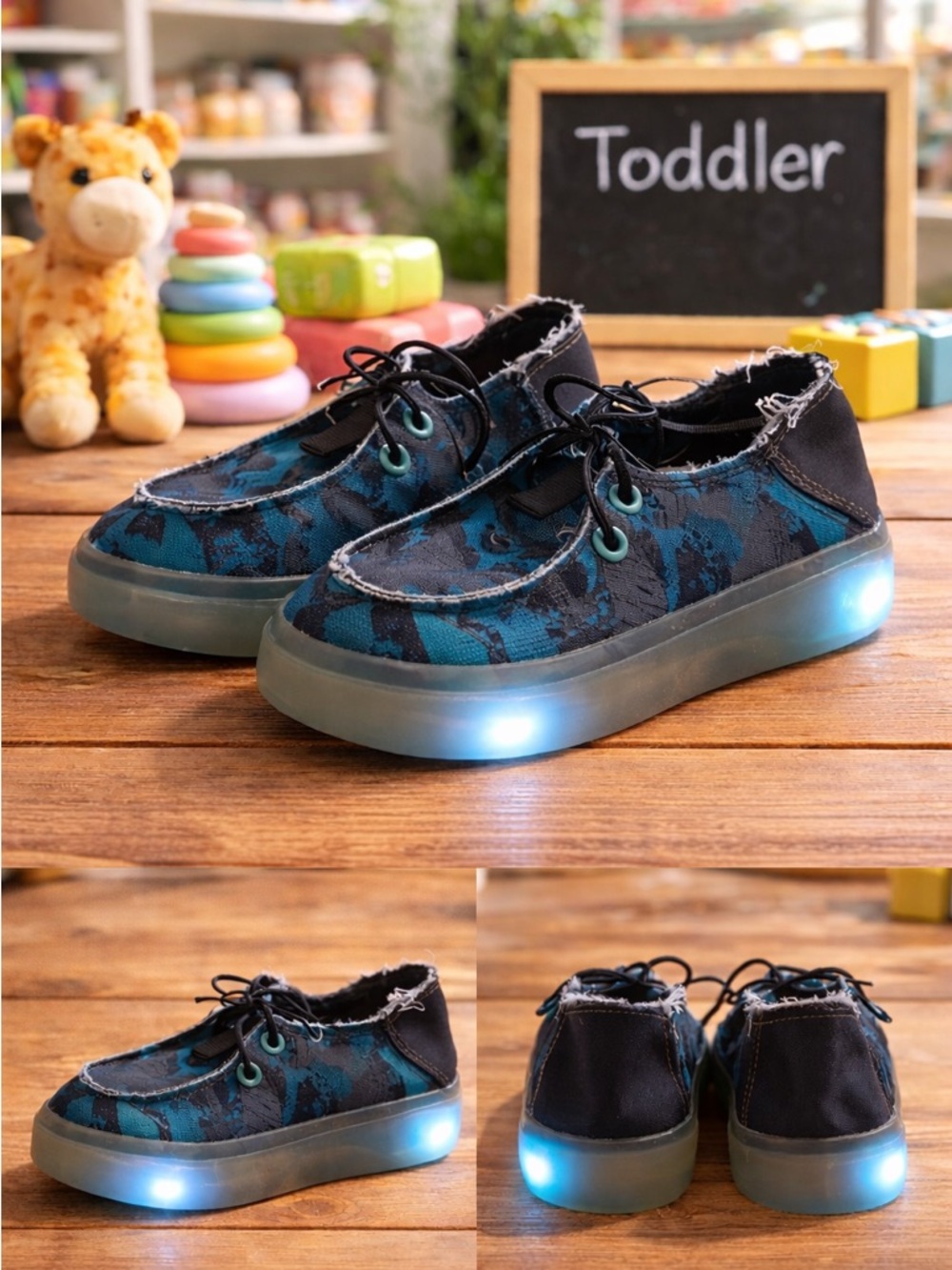 Kids Light-Up Play Shoes – Shark Graphic (Sizes 7–8)